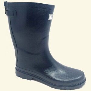 Women's Rainboots, Mid Calf Zipper Matte Rain Boots, RB-5415, Navy, Size 8
